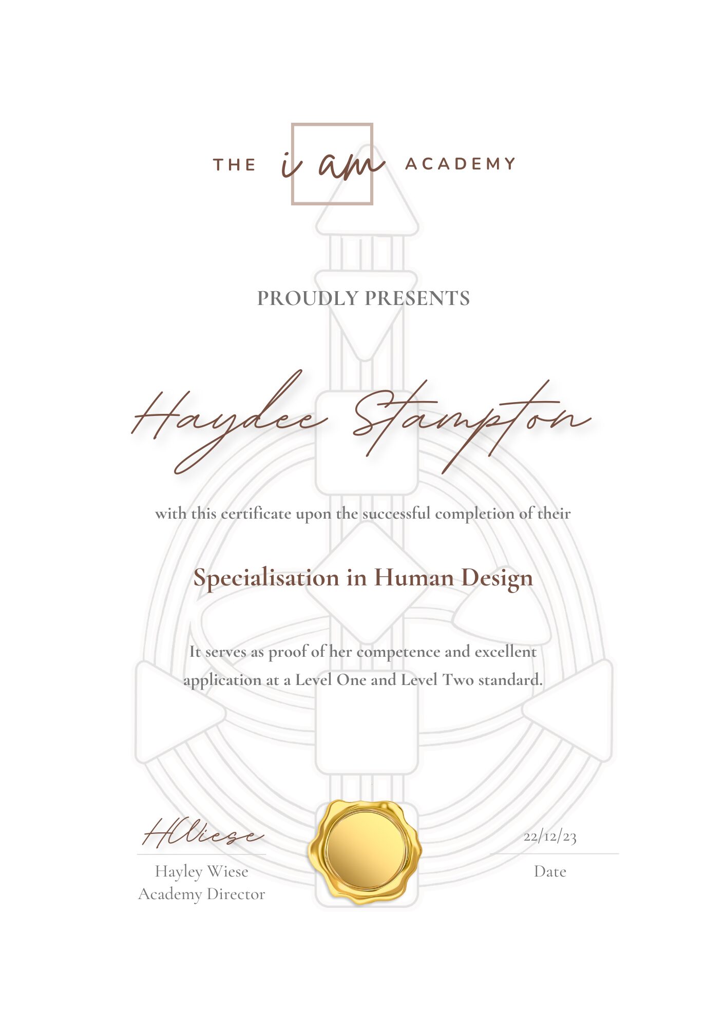 I AM Academy Certifiicate